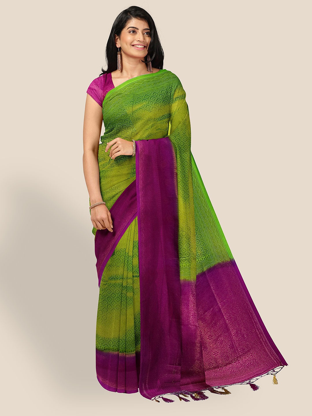 

The Chennai Silks Ethnic Motifs Woven Design Zari Art Silk Saree, Green