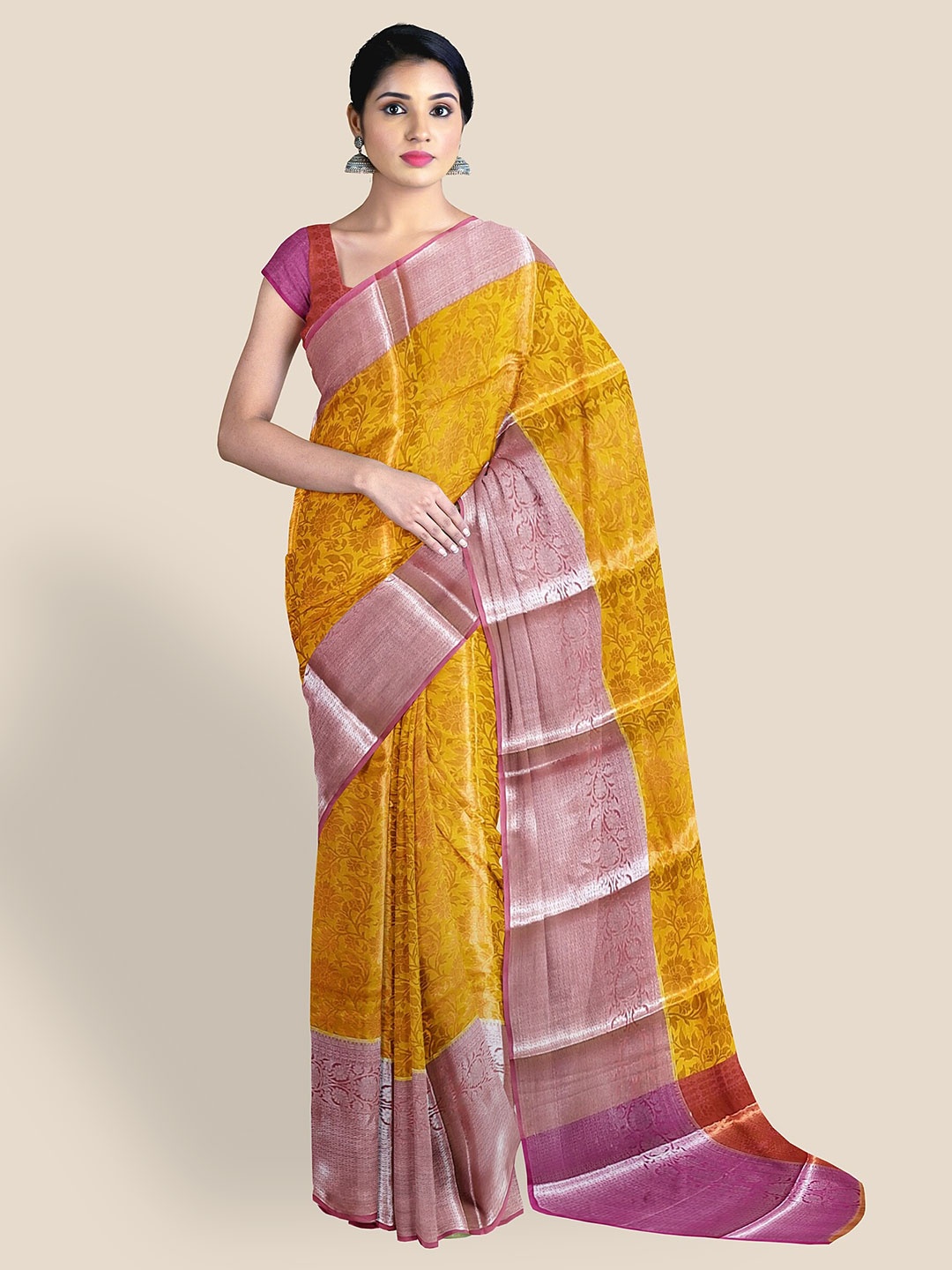 

The Chennai Silks Floral Woven Design Organza Banarasi Saree, Yellow