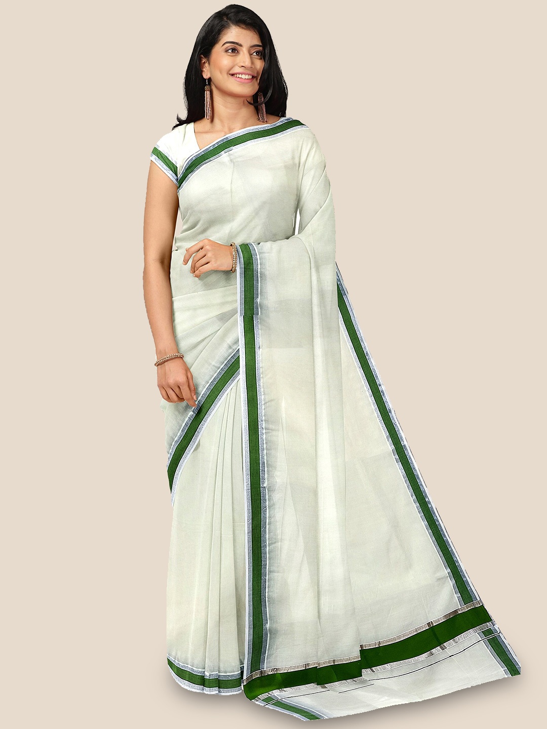 

The Chennai Silks Zari Pure Cotton Kasavu Saree, Off white