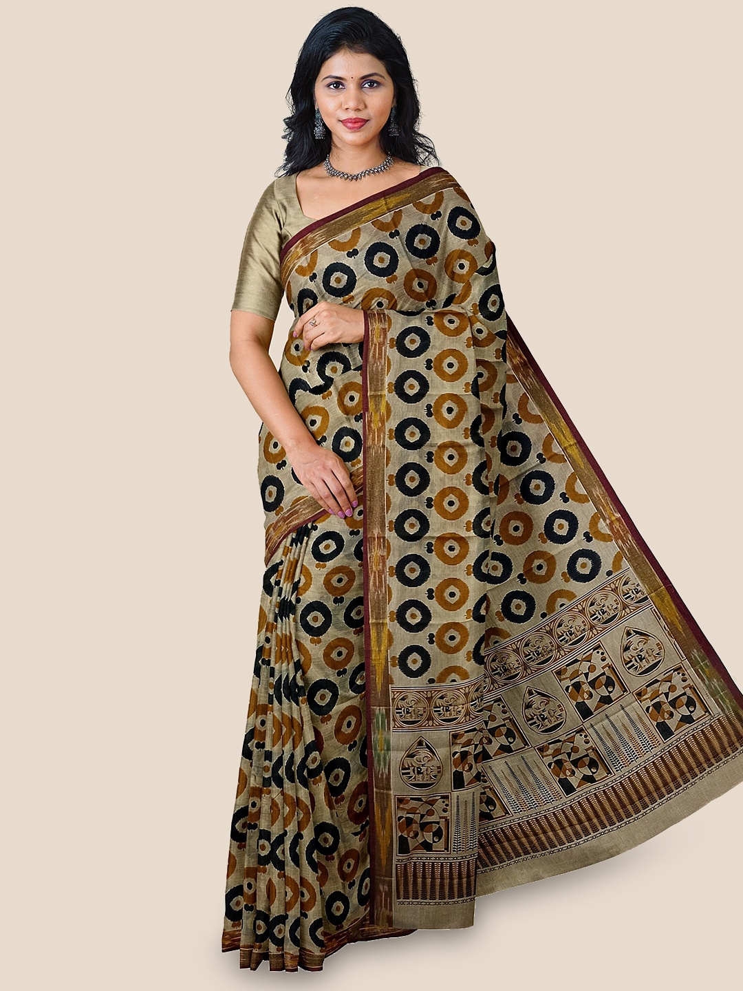 

The Chennai Silks Geometric Printed Narayan Peth Saree, Yellow