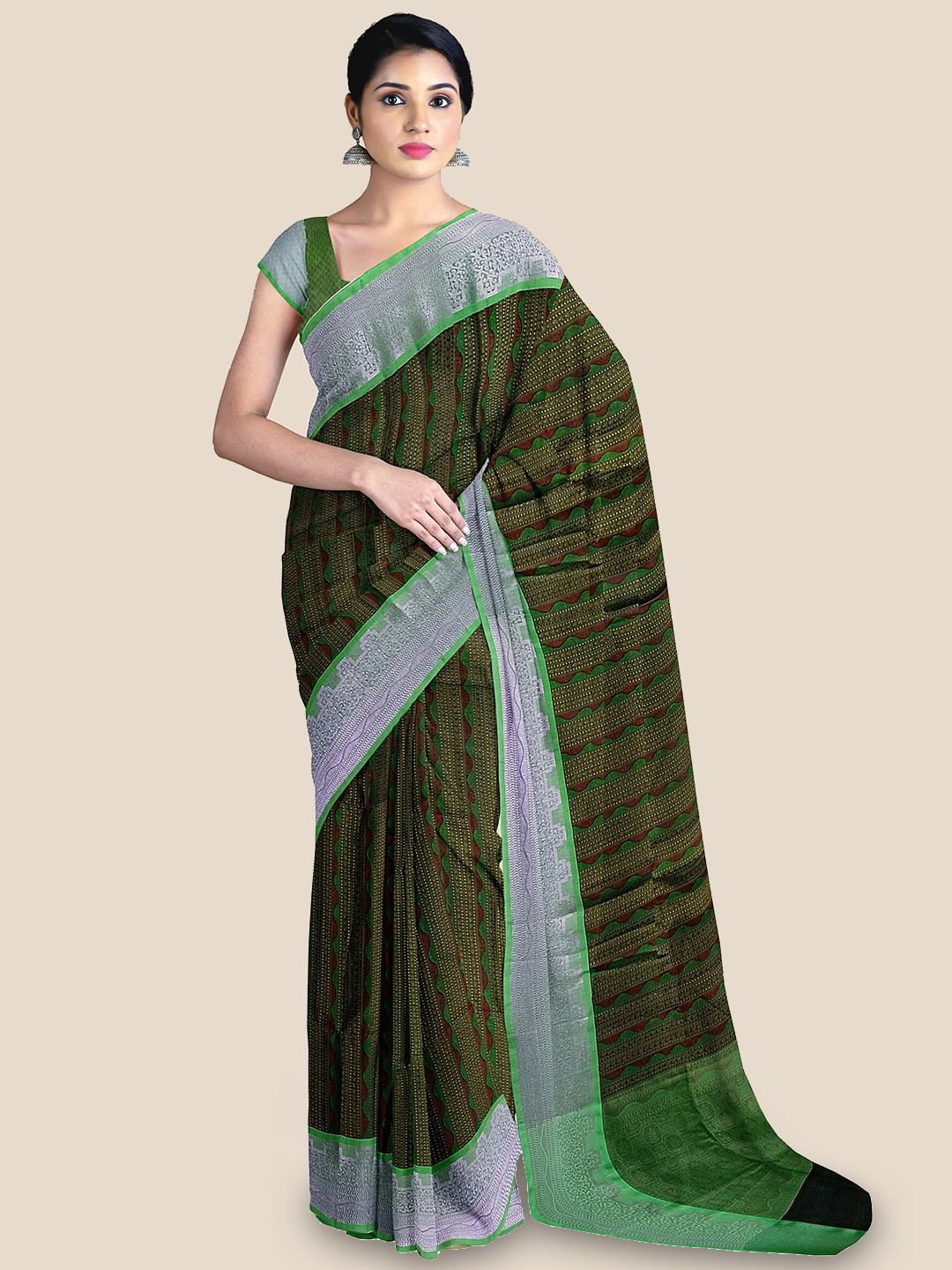 

The Chennai Silks Woven Design Zari Banarasi Saree, Green
