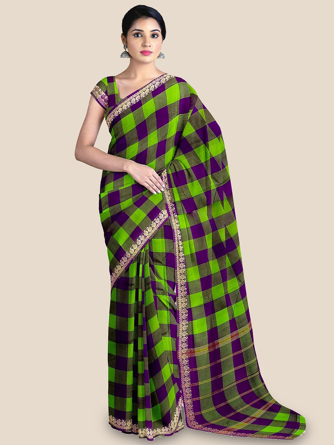 

The Chennai Silks Checked Pure Cotton Chettinad Saree, Green