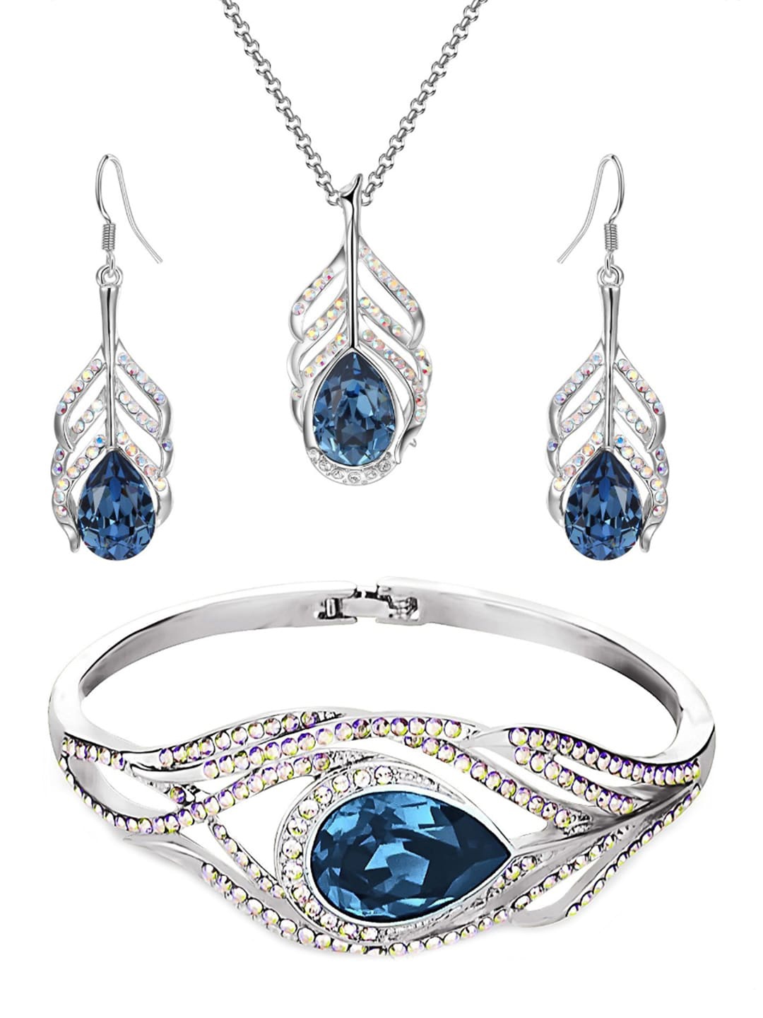 

YouBella Silver-Plated Stone-Studded Lord Krishna Feather Motif Jewellery Set