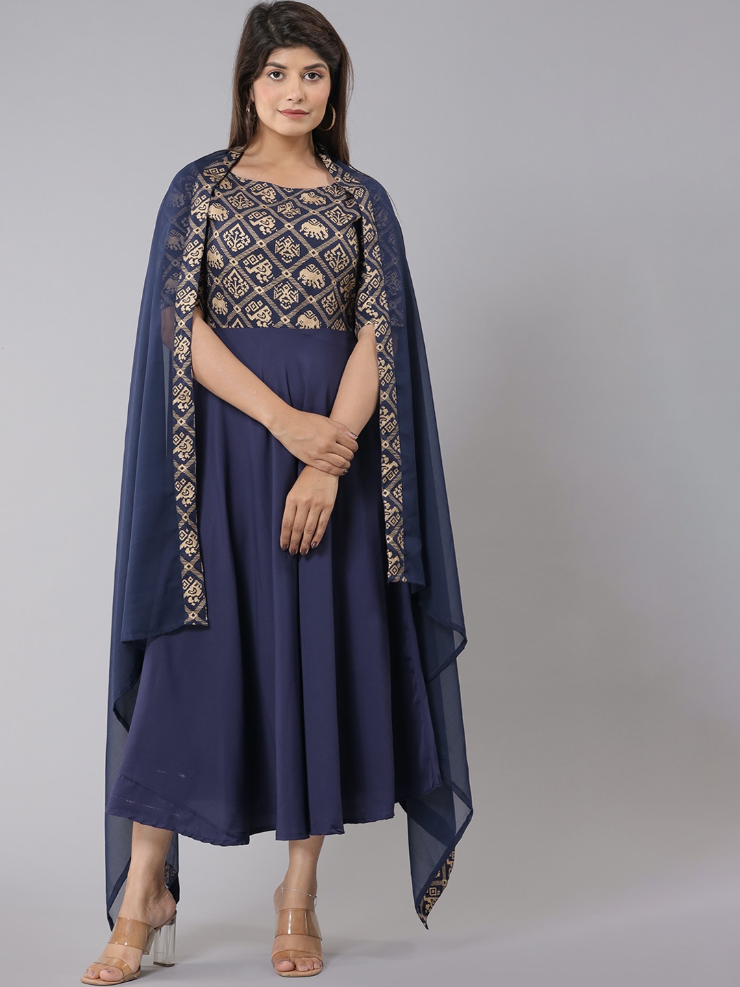 

Shedika Ethnic Printed Anarkali Kurta with Dupatta, Navy blue