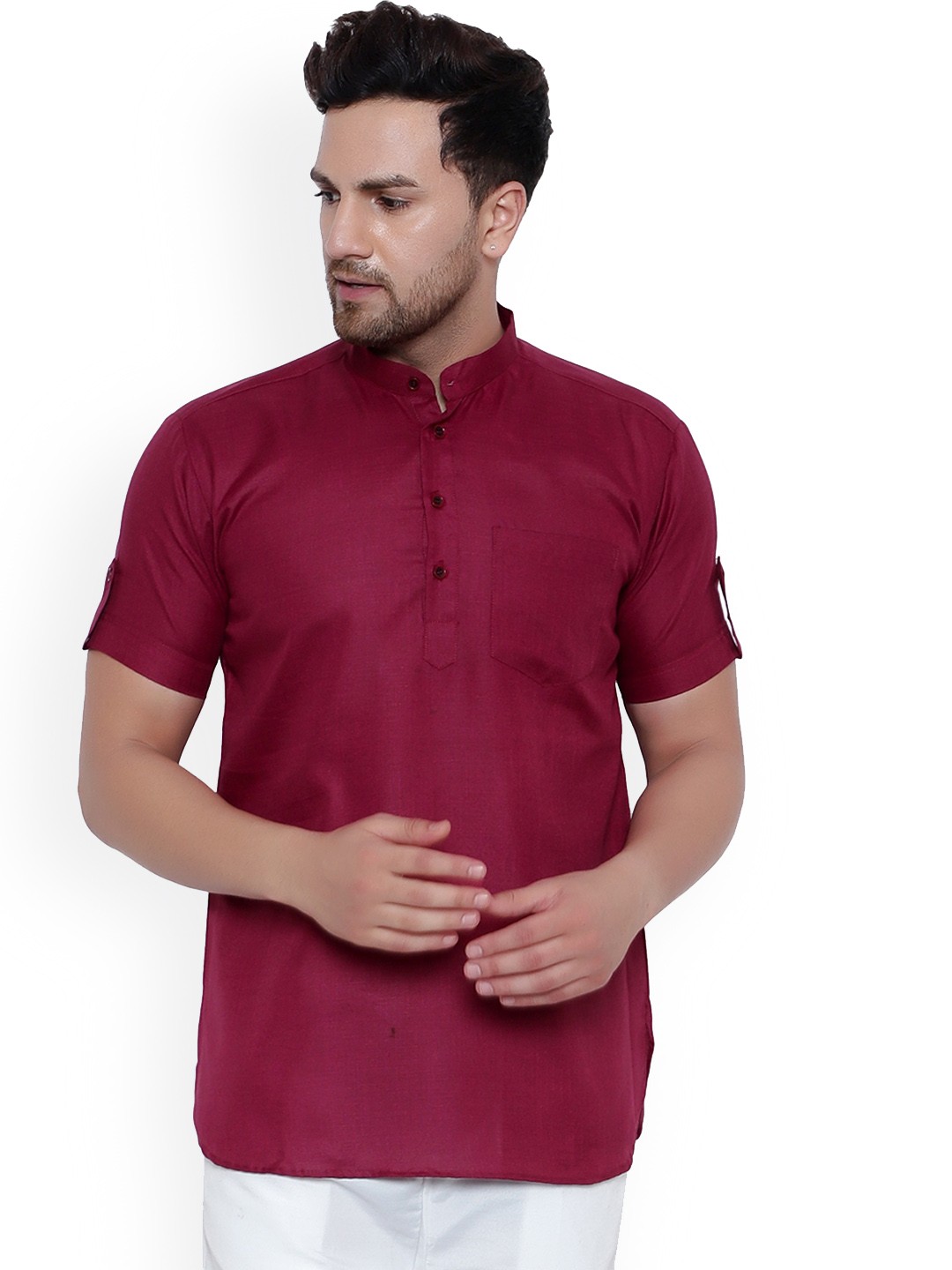 

ONNIX Band Collar Straight Kurta, Maroon