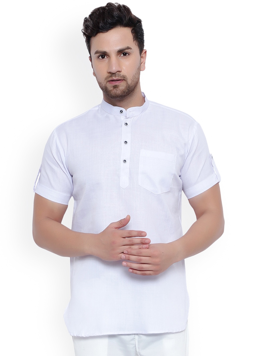

ONNIX Band Collar Straight Kurta, White