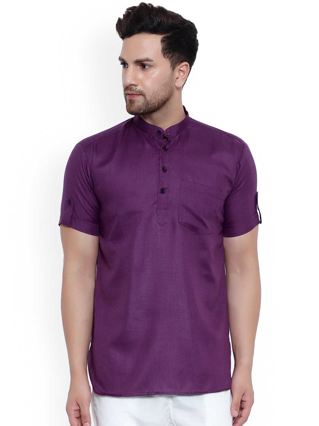

ONNIX Band Collar Straight Kurta, Purple