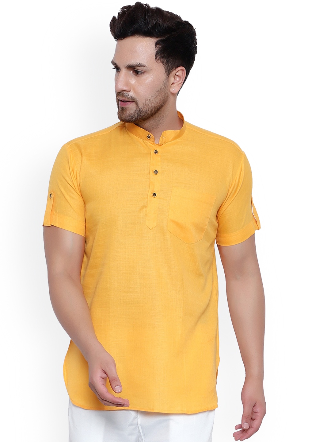 

ONNIX Band Collar Straight Kurta, Mustard