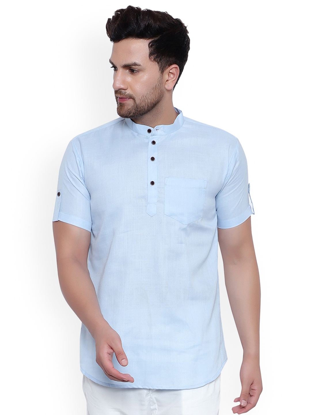 

ONNIX Band Collar Straight Kurta, Turquoise blue
