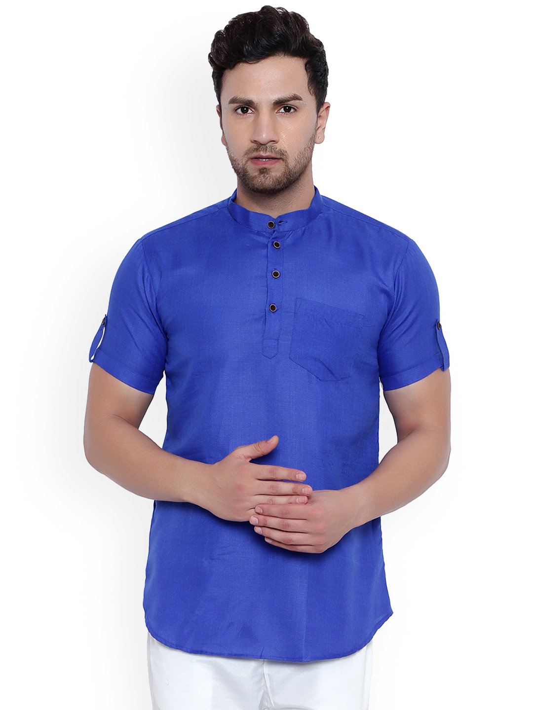 

ONNIX Band Collar Straight Kurta, Blue