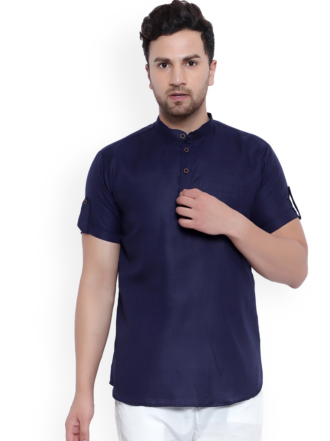 

ONNIX Band Collar Straight Kurta, Navy blue