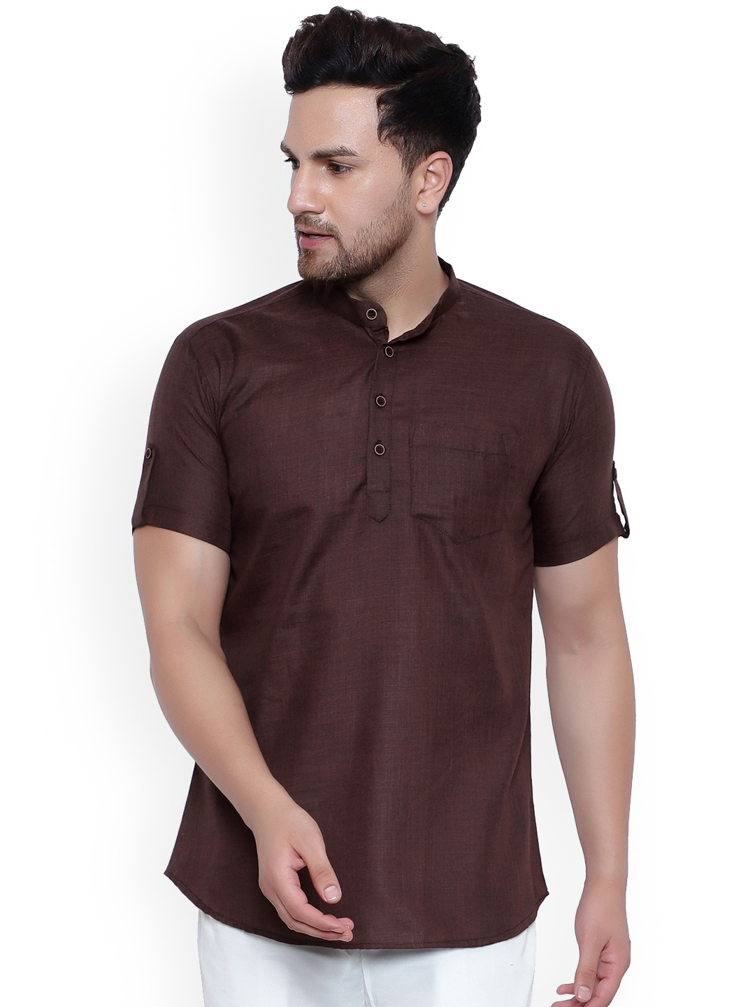 

ONNIX Band Collar Kurta, Brown