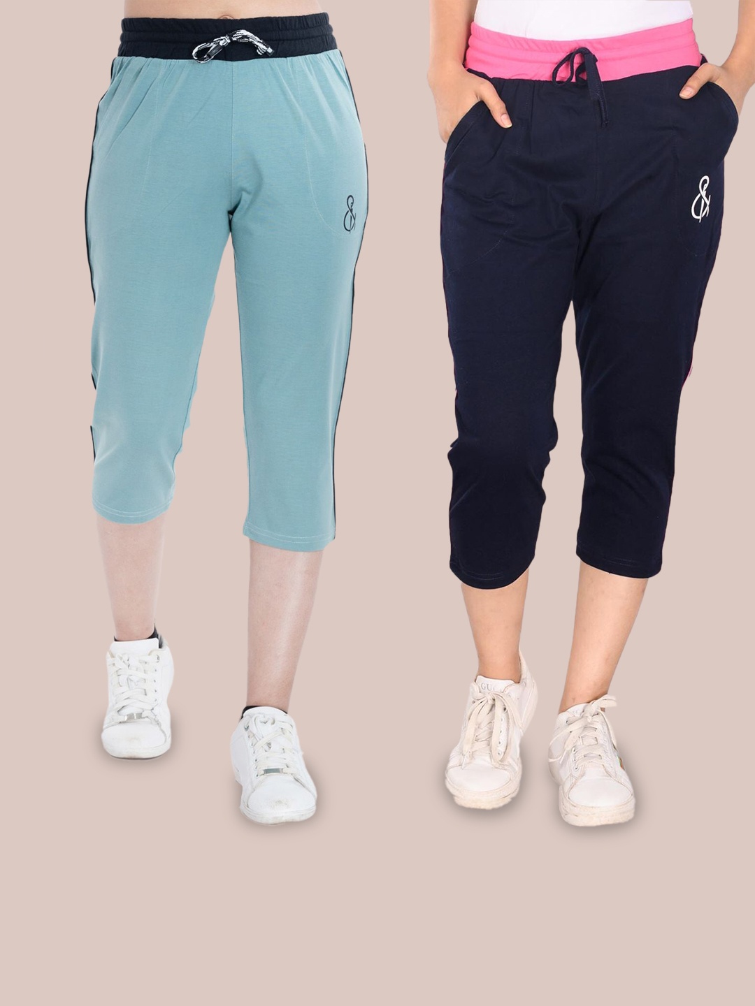 

StyleAOne Women Pack of 2 Cotton Capris, Blue