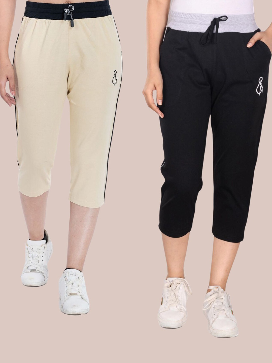

StyleAOne Women Pack Of 2 Cotton Capris, Beige