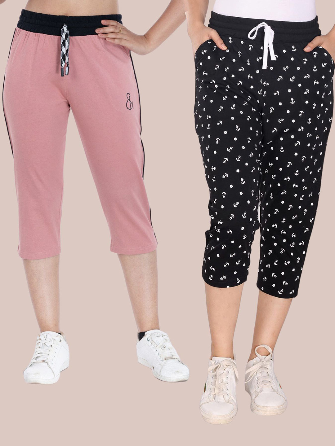 

StyleAOne Women Pack of 2 Printed Capris, Black