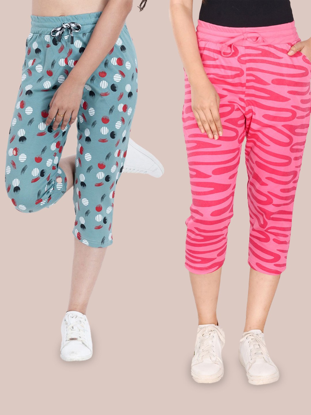 

StyleAOne Women Pack Of 2 Printed Cotton Capris, Grey