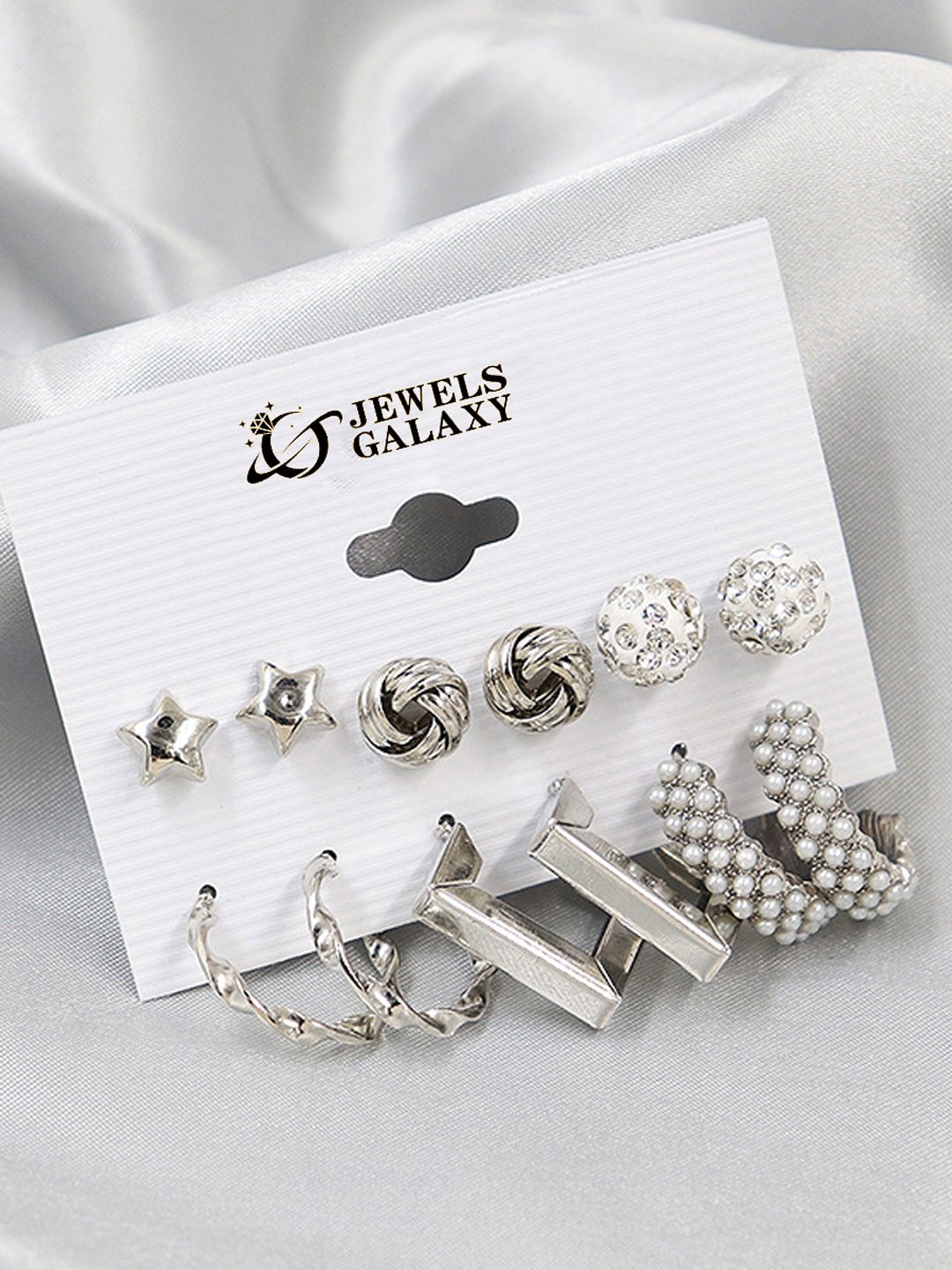 

Jewels Galaxy Set Of 6 Silver-Plated Geometric Studs Earrings