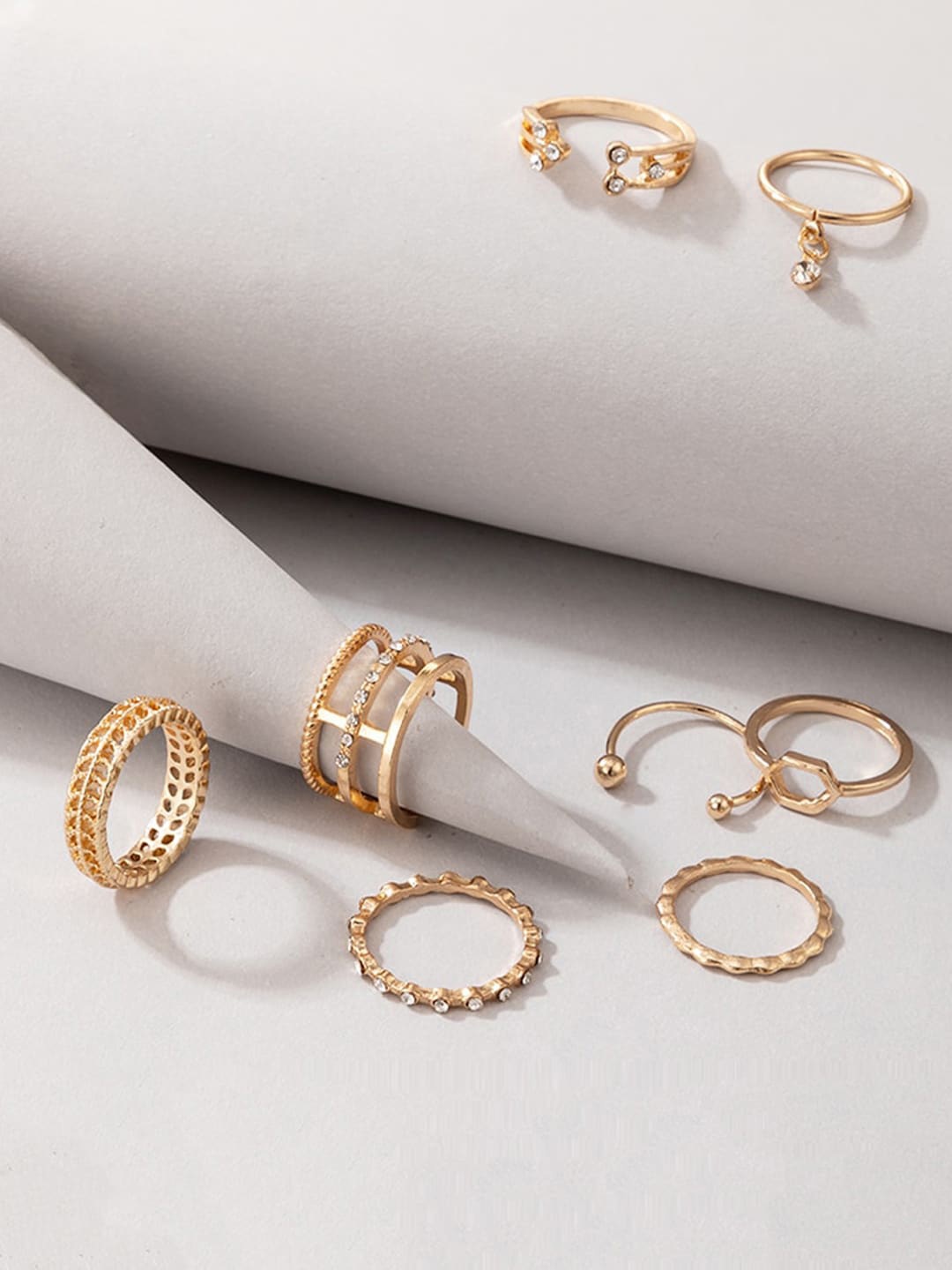 

Jewels Galaxy Set Of 8 Gold-Plated Contemporary Finger Ring