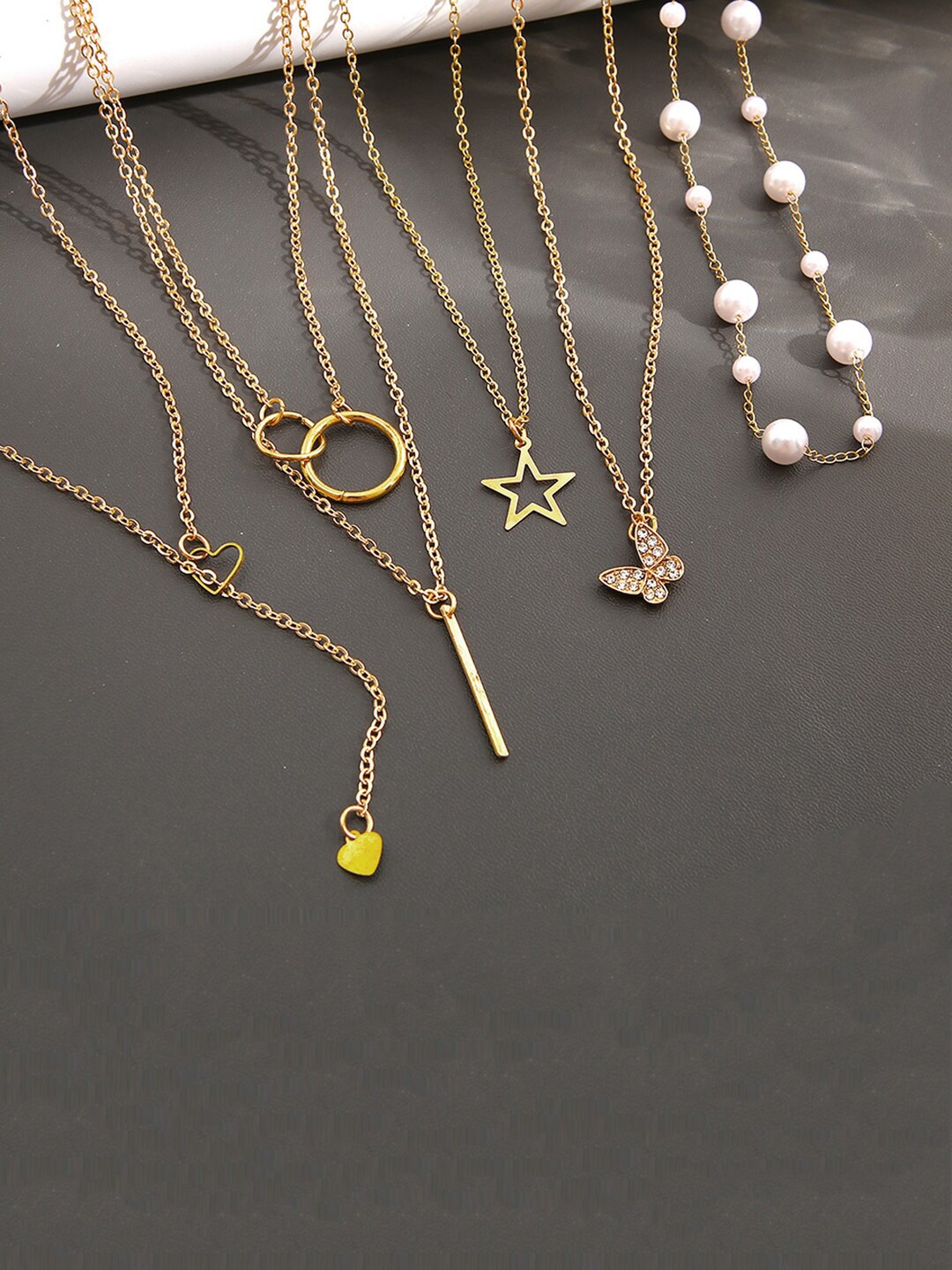 

Jewels Galaxy Set Of 5 Gold-Plated Studded Chain
