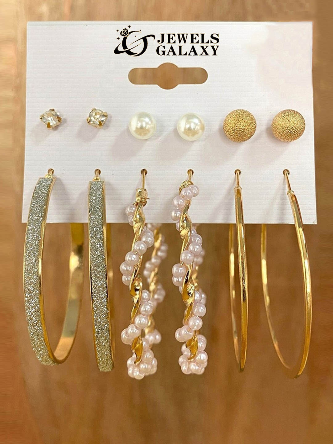 

Jewels Galaxy Set Of 6 Gold-Plated Stone Studded & Beaded Earrings