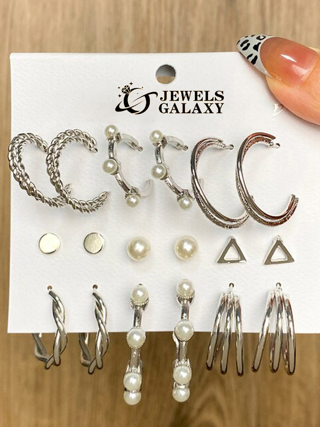 

Jewels Galaxy Set Of 9 Silver-Plated Contemporary Studs Earrings