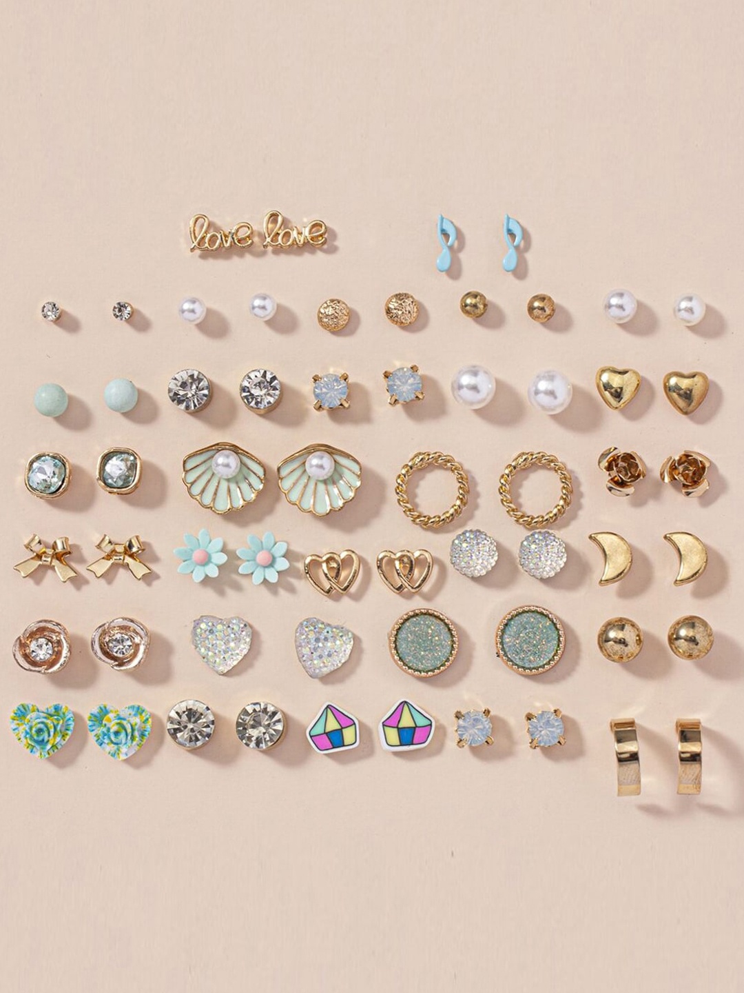 

Jewels Galaxy Set Of 30 Gold-Plated Contemporary Studs Earrings