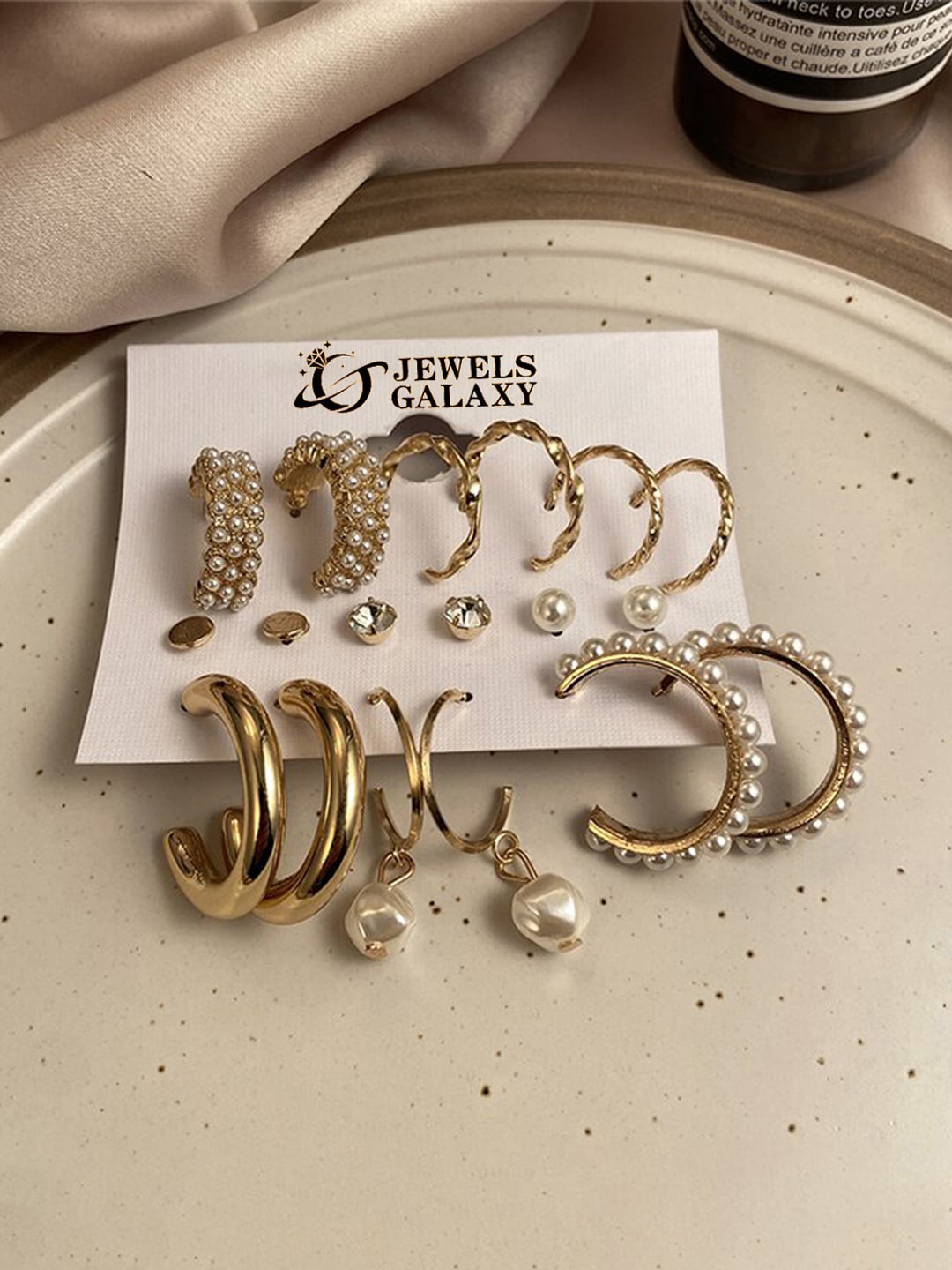 

Jewels Galaxy Set Of 9 Gold-Plated Contemporary Studs Earrings