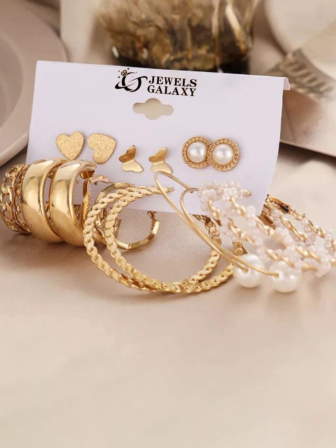 

Jewels Galaxy Set Of 9 Gold-Plated Contemporary Hoop Earrings