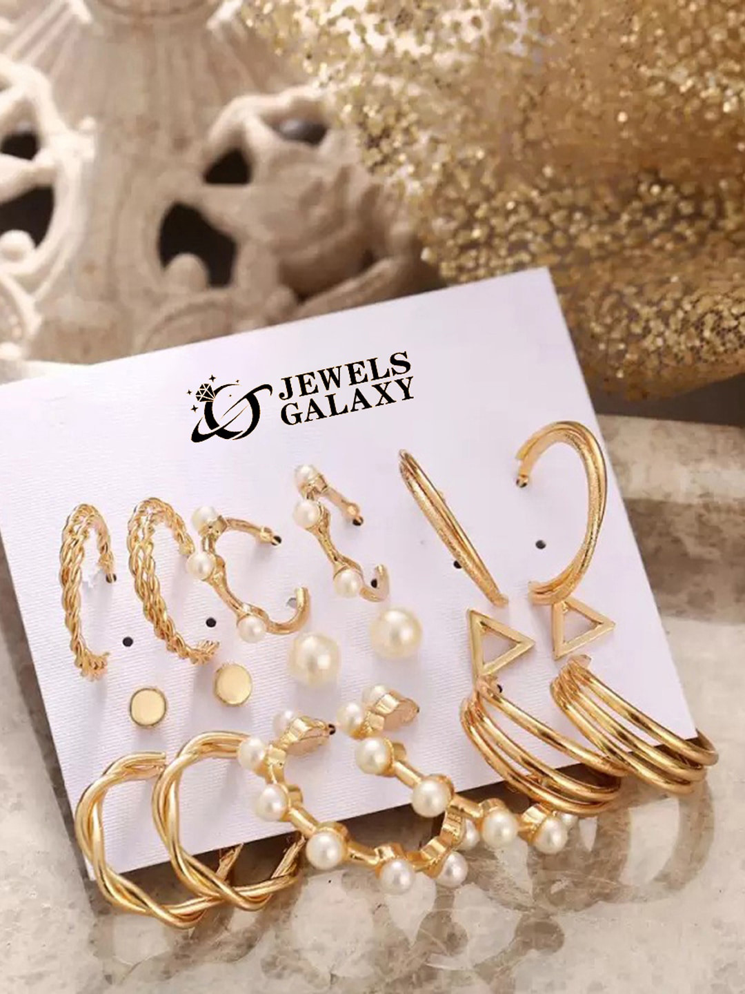 

Jewels Galaxy Set Of 9 Gold-Plated Beaded Contemporary Earrings