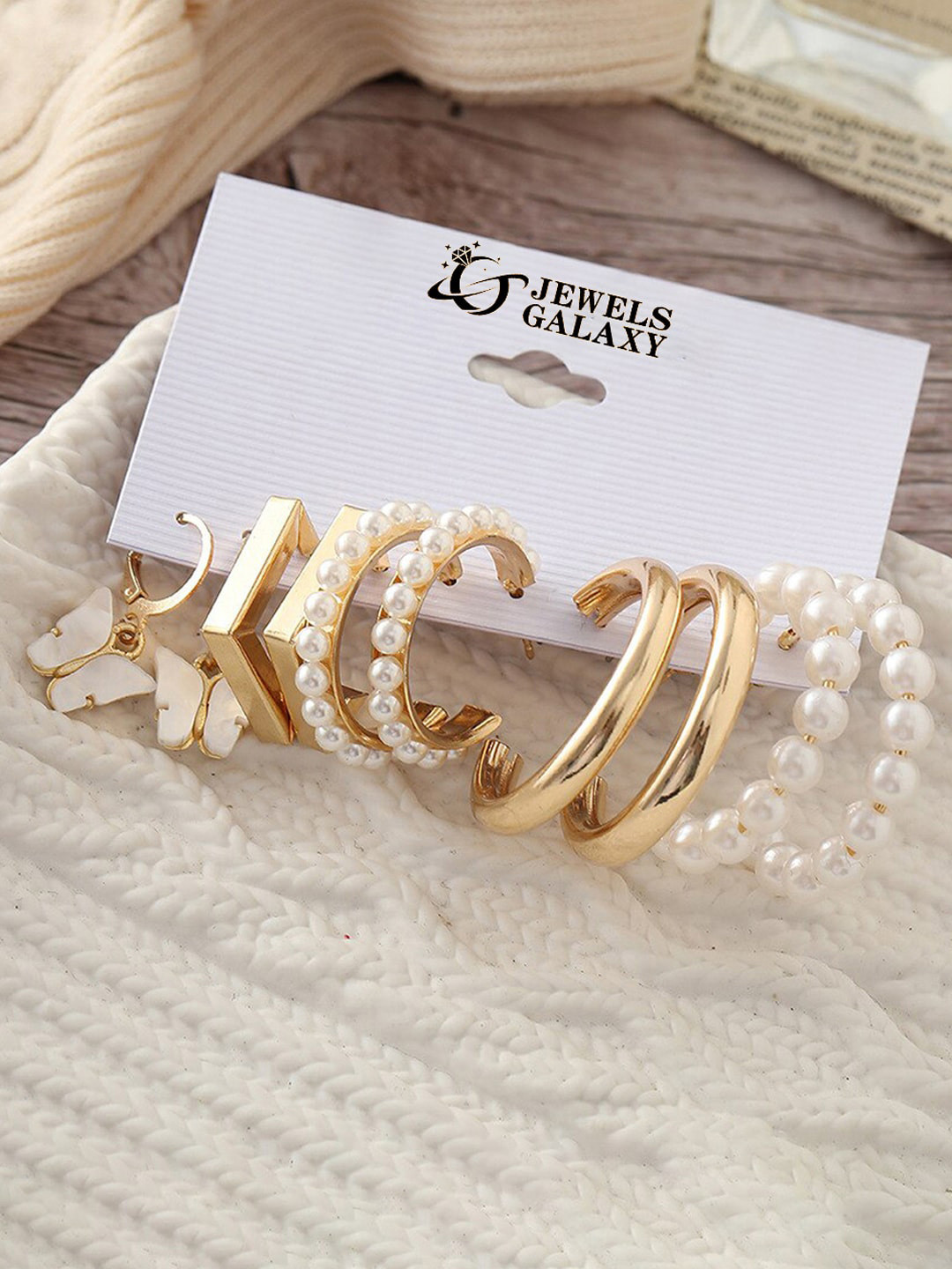 

Jewels Galaxy Set Of 5 Gold-Plated Beaded Contemporary Hoop Earrings