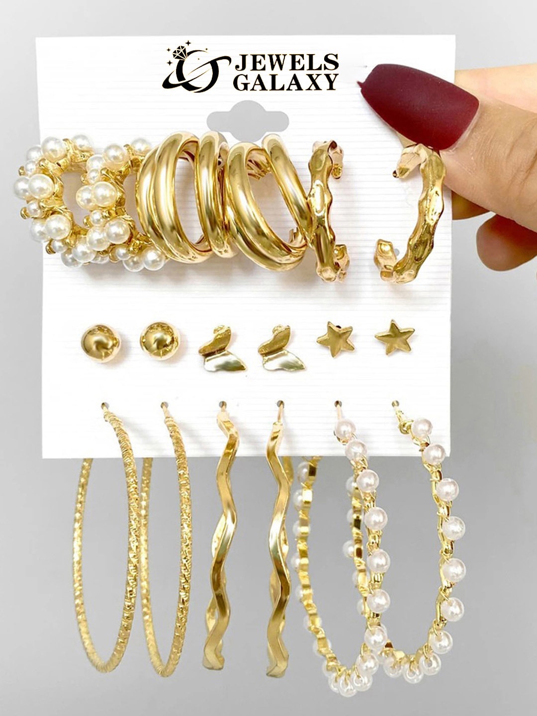 

Jewels Galaxy Set Of 9 Gold-Plated Contemporary Hoop Earrings