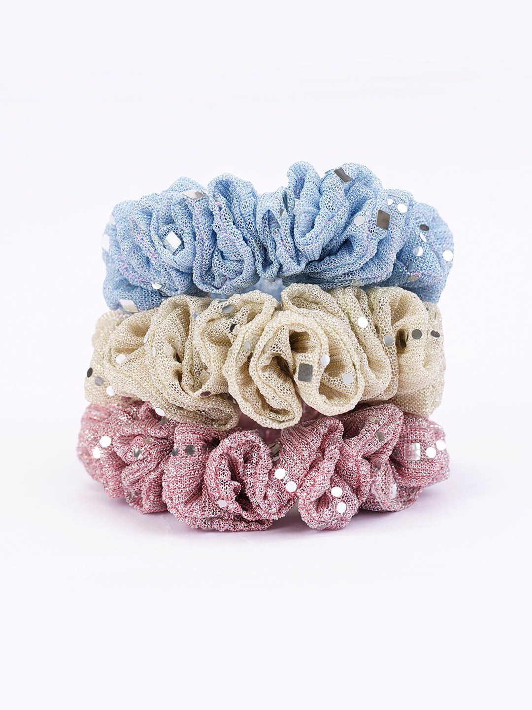 

Choko Girls Set of 3 Embellished Ponytail Holders, Blue