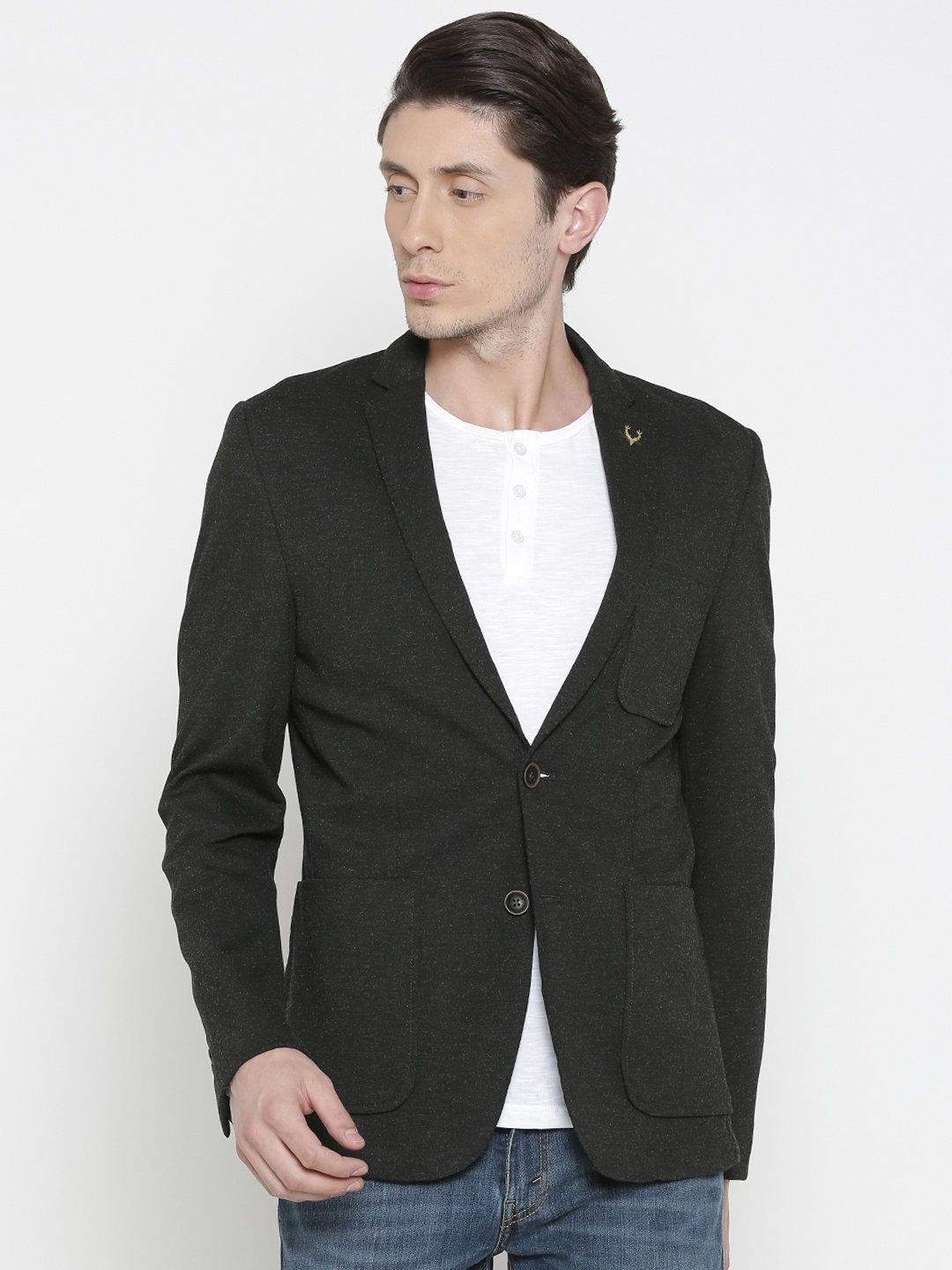 

Solly Sport Grey Printed Single-Breasted Slim Jersey Fit Casual Blazer