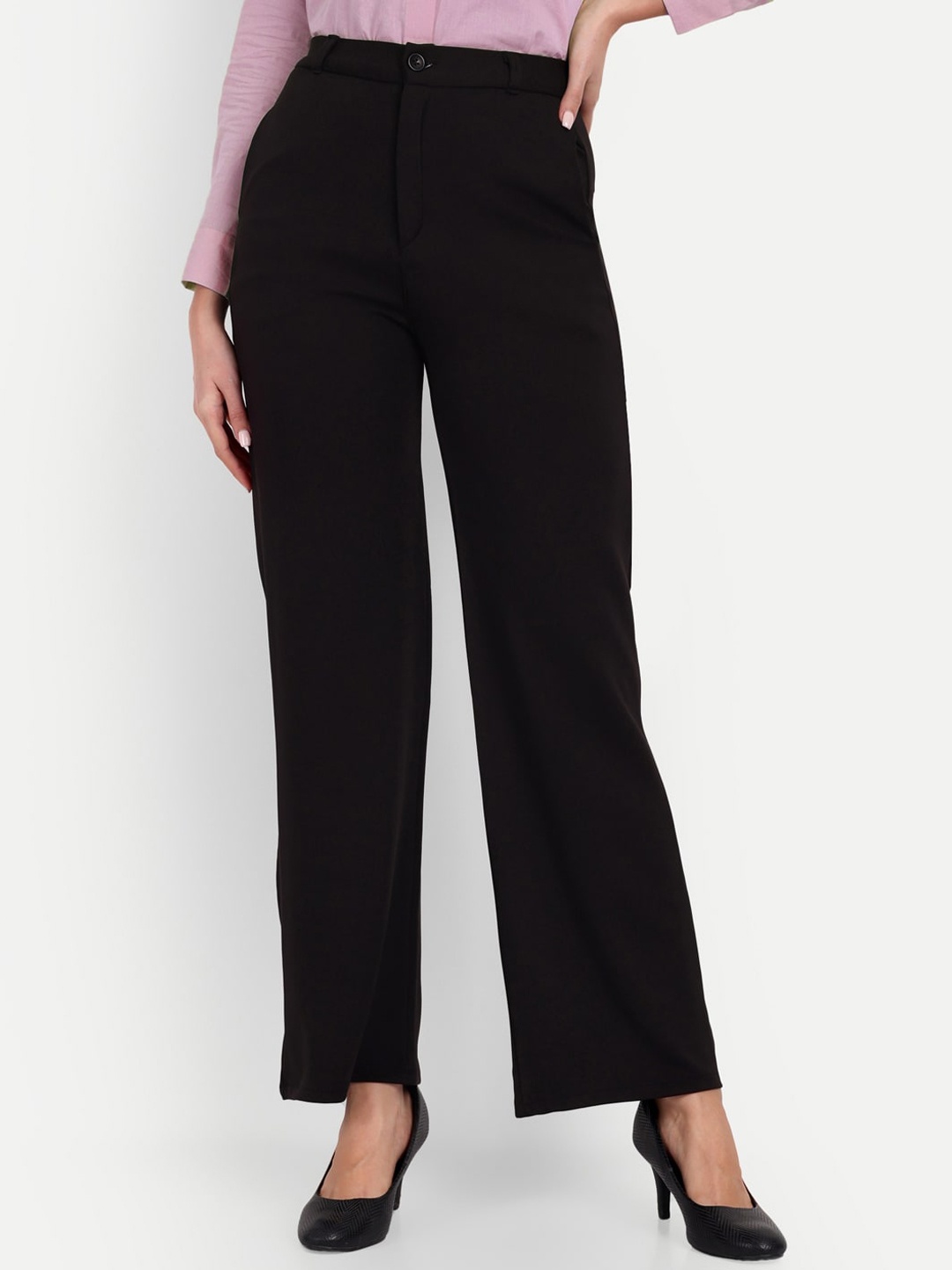 

BROADSTAR Women Smart Loose Fit High-Rise Easy Wash Formal Trousers, Black
