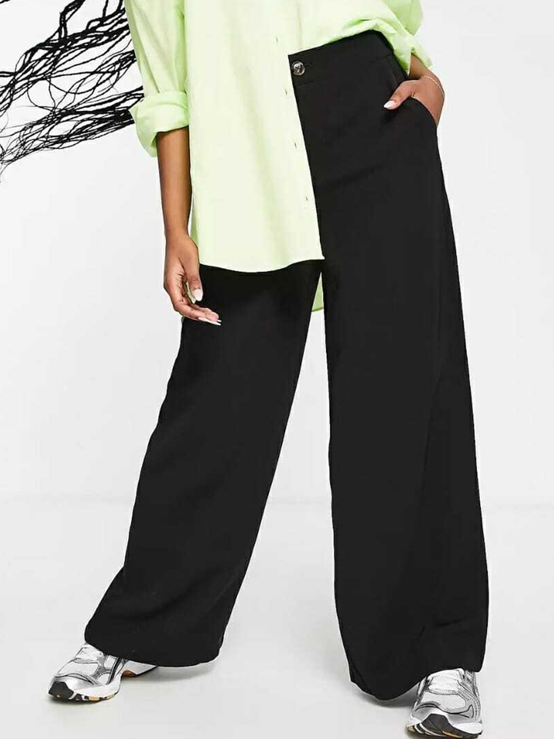 

BROADSTAR Women Smart Loose Fit High-Rise Easy Wash Parallel Trousers, Black