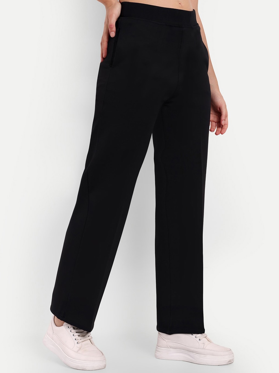 

BROADSTAR Women Relaxed Straight Leg High-Rise Formal Trousers, Black
