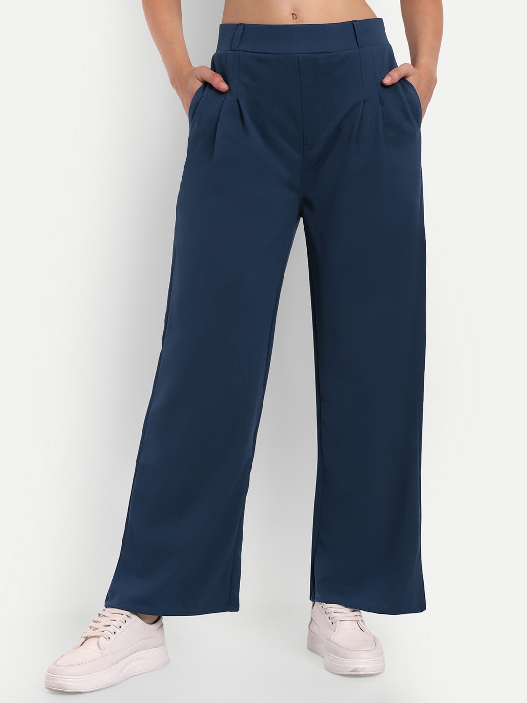 

BROADSTAR Women Smart Loose Fit High-Rise Parallel Trousers, Navy blue