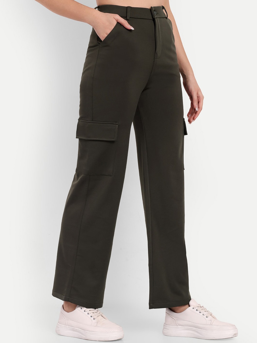 

BROADSTAR Women Smart Straight Fit High-Rise Easy Wash Cargos, Olive
