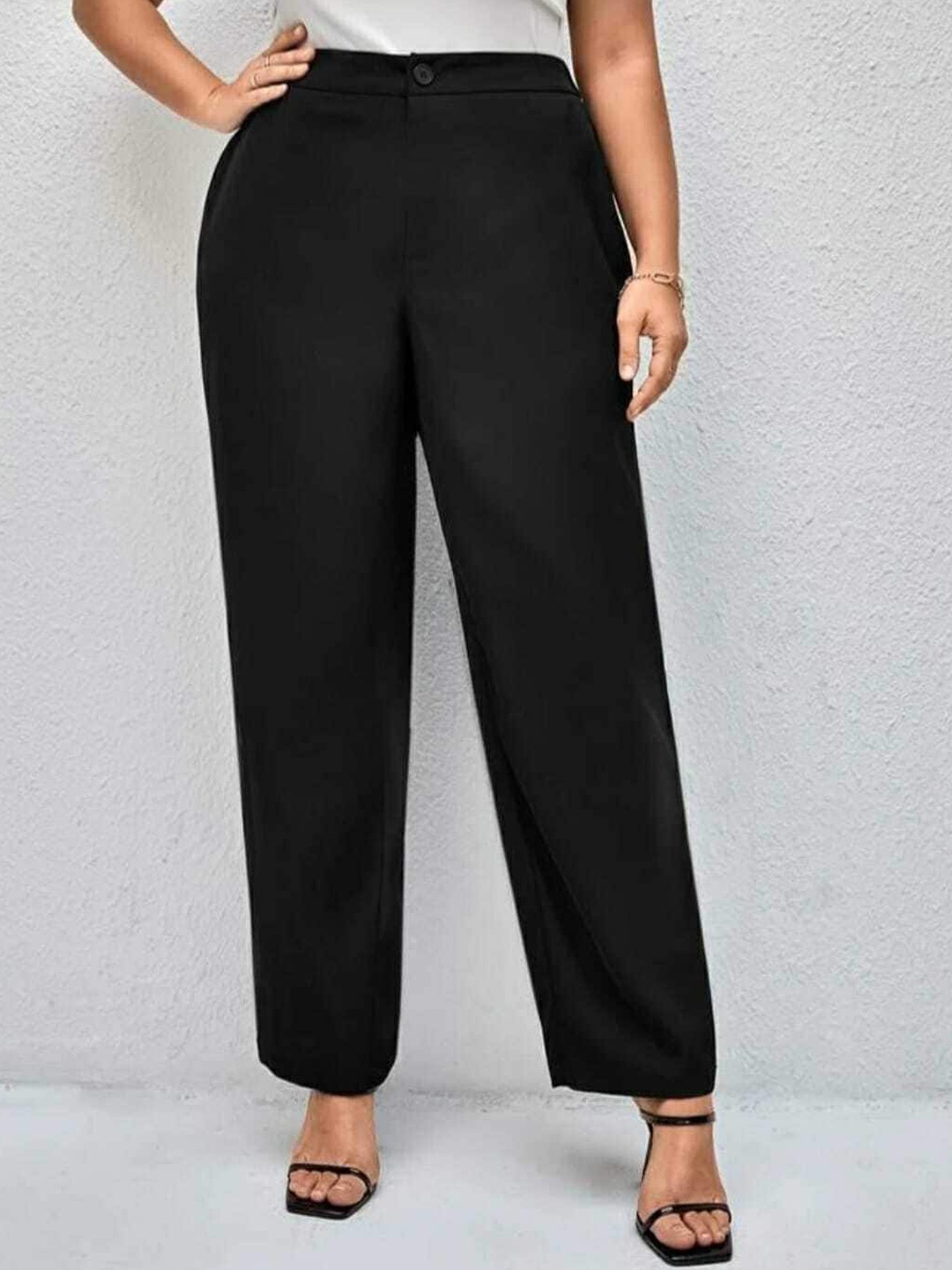 

BROADSTAR Women Relaxed Straight Leg Slim Fit High-Rise Easy Wash Trousers, Black