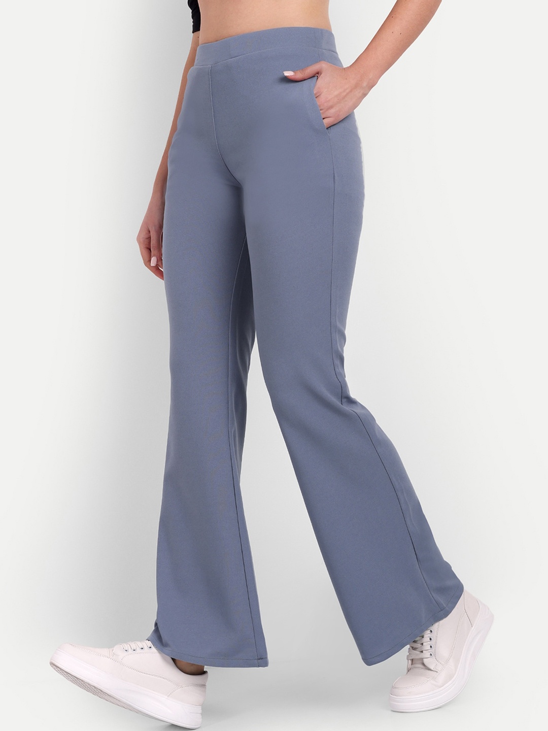 

BROADSTAR Women Relaxed Flared High-Rise Non Iron Bootcut Trousers, Grey