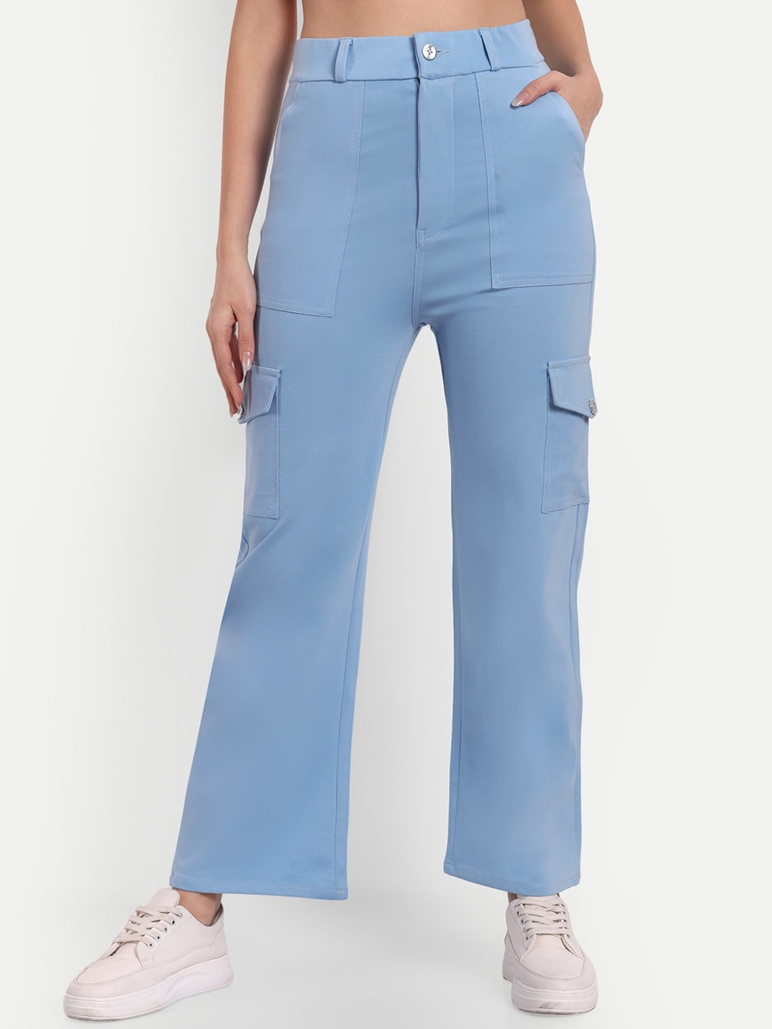 

BROADSTAR Women Smart Straight Fit High-Rise Easy Wash Cargo Trousers, Blue