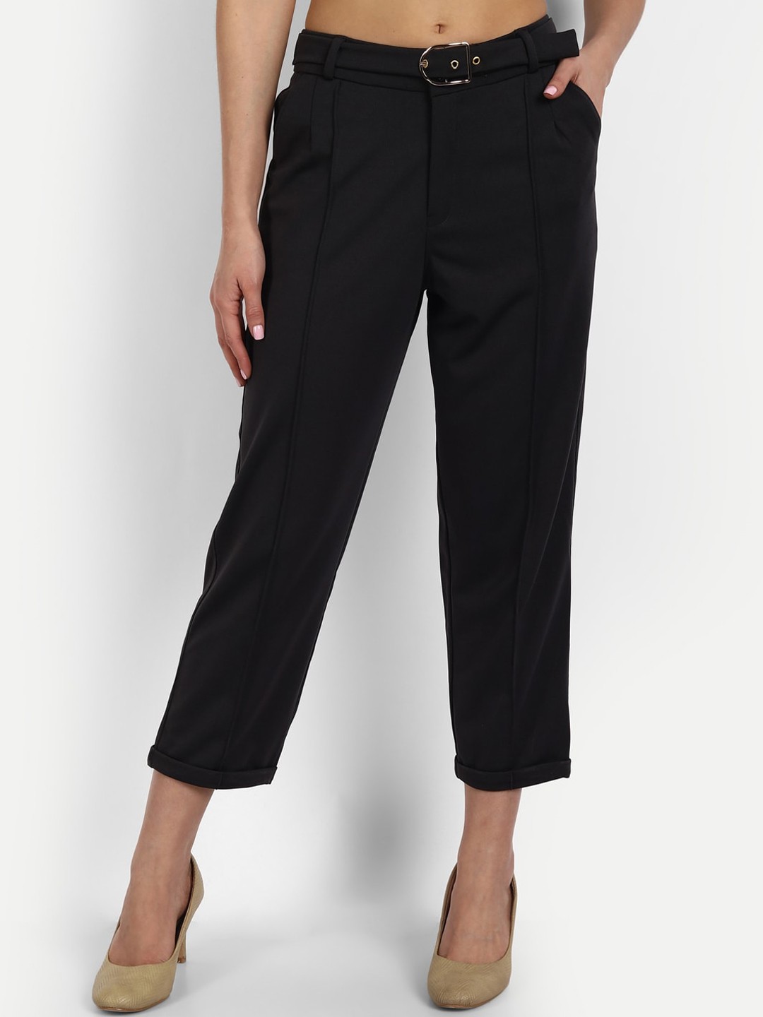 

BROADSTAR Women Smart Straight Fit High-Rise Easy Wash Pleated Trousers, Grey
