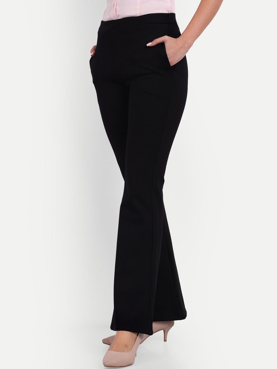 

BROADSTAR Women Smart Flared High-Rise Easy Wash Stretchable Bootcut Trousers, Black