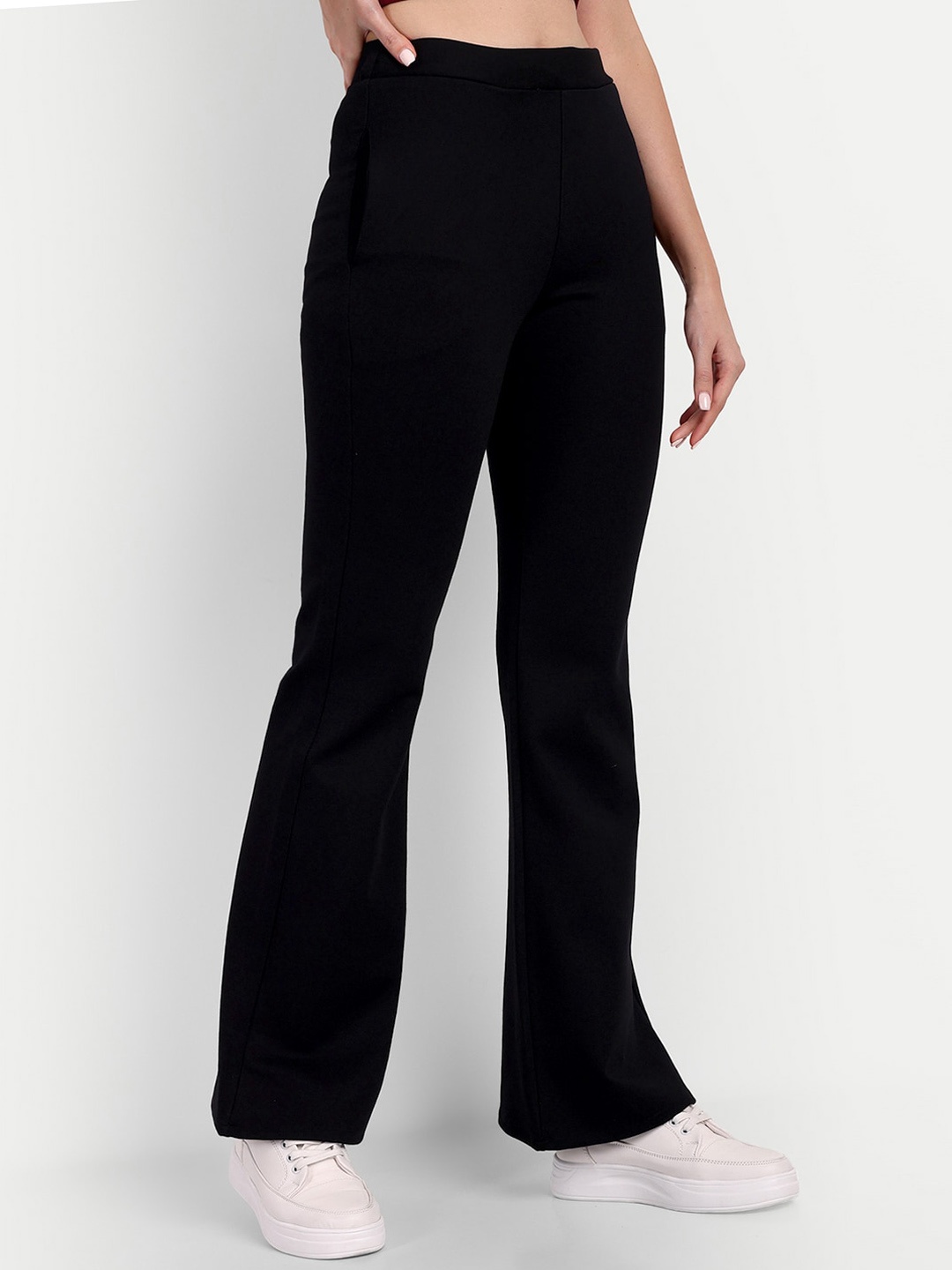 

BROADSTAR Women Relaxed Straight Leg High-Rise Bootcut Trousers, Black