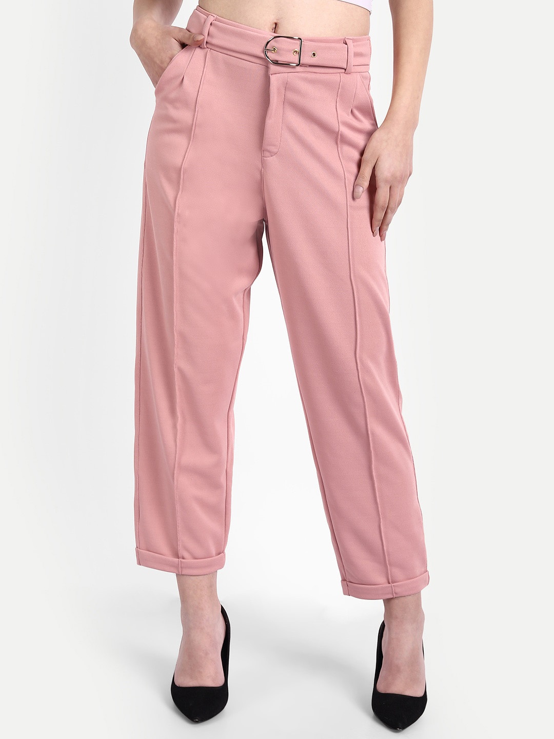 

BROADSTAR Women Relaxed Straight Leg Loose Fit High-Rise Easy Wash Trousers, Pink