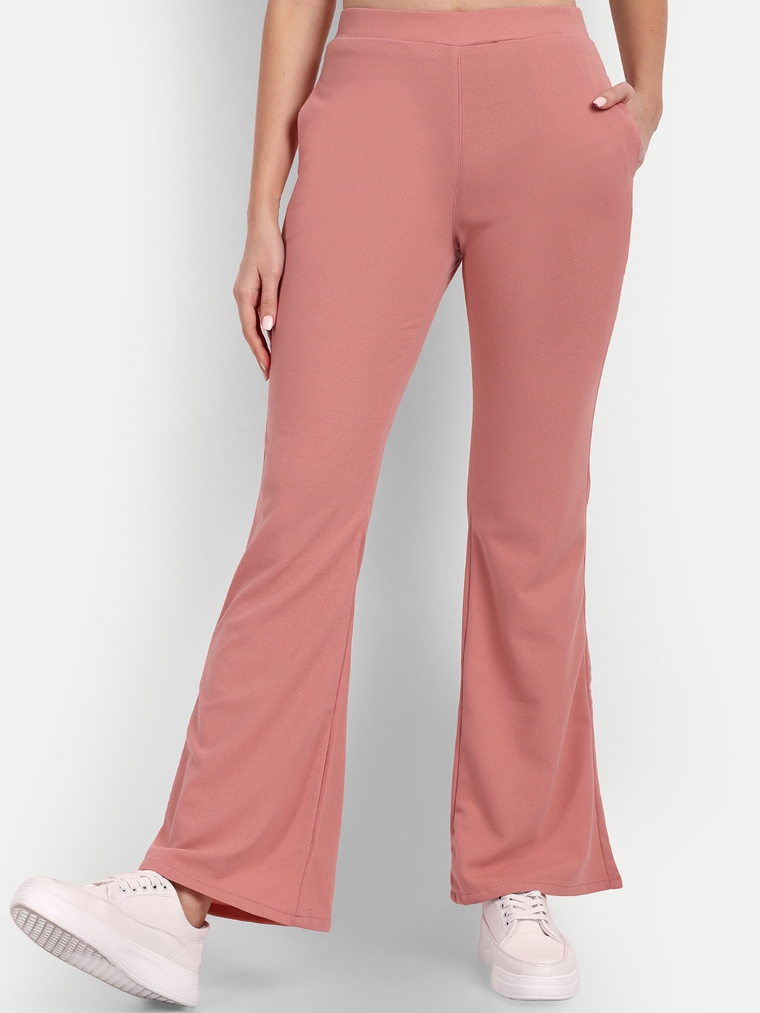 

BROADSTAR Women Relaxed Flared High-Rise Non Iron Bootcut Trousers, Pink