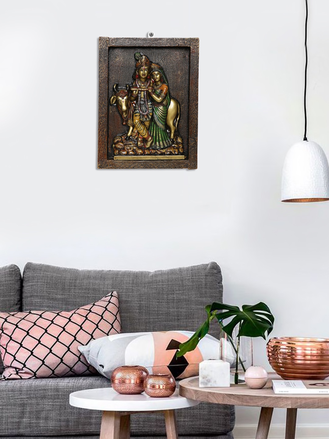 

Unravel India Brown & Multi Wooden Radha Krishna Wall Painting