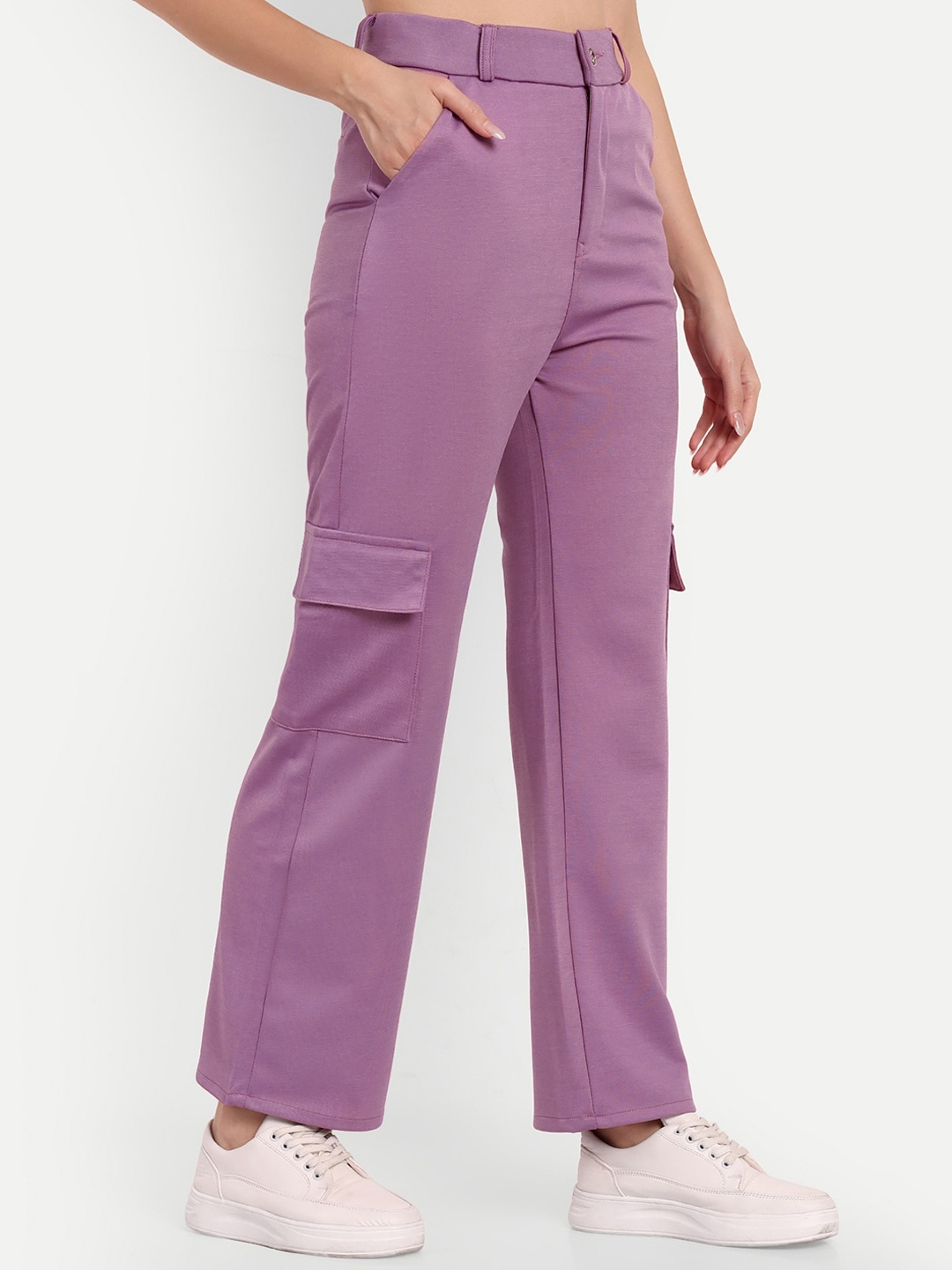 

BROADSTAR Women Smart Straight Fit High-Rise Easy Wash Cargos, Violet