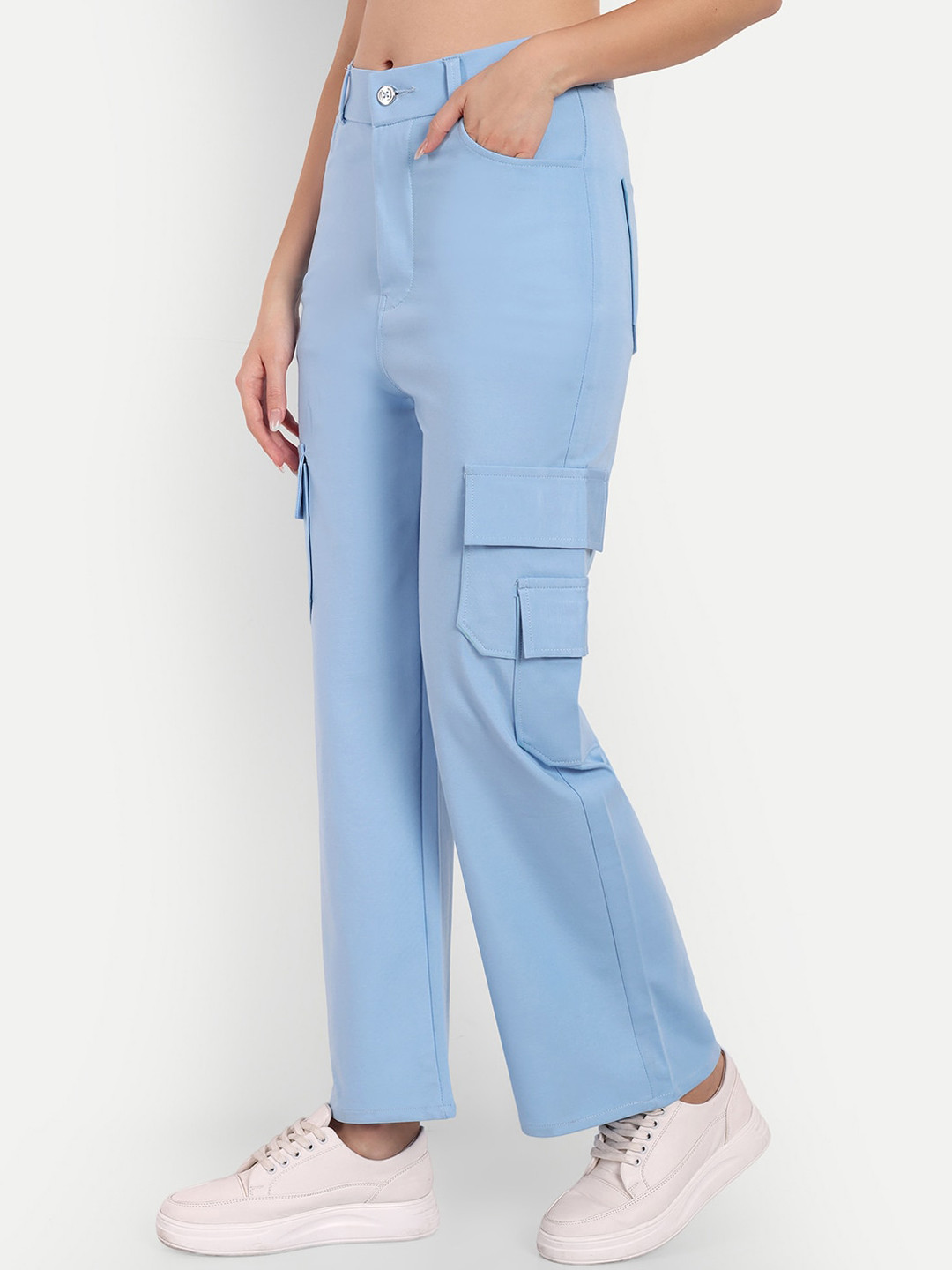 

BROADSTAR Women Smart Straight Fit High-Rise Easy Wash Cargo Trousers, Blue