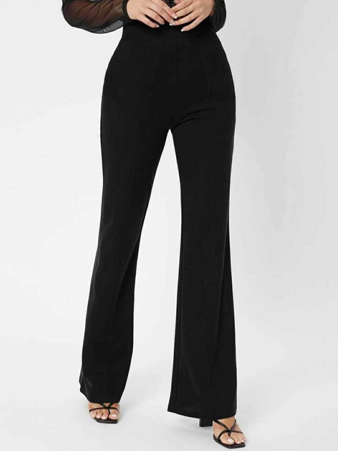 

BROADSTAR Women Relaxed Flared High-Rise Non Iron Trousers, Black